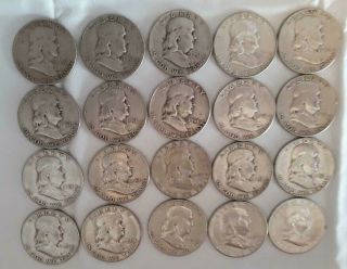 Roll Of 20 Franklin Half Dollars All " 1951 S ",  $10 Face Value,  90 Silver