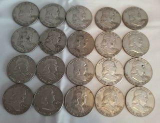 Roll Of 20 Franklin Half Dollars All 1960 D,  $10 Face Value,  90 Silver