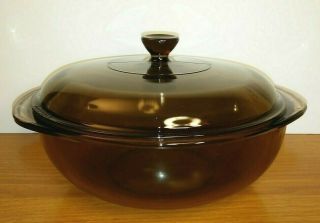 Vintage Pyrex Vision Ware Amber Brown Covered Casserole Dish 2 L With Lid 03