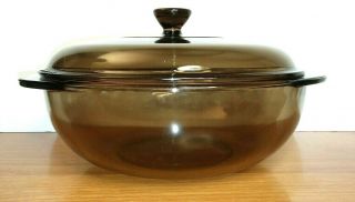 VINTAGE PYREX VISION WARE AMBER BROWN COVERED CASSEROLE DISH 2 L with LID 03 2