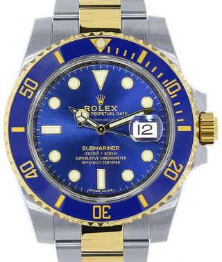 Rolex Submariner Date 18k Yellow Gold/steel Blue Ceramic Mens Watch 116613