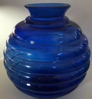 Vintage Cobalt Blue Glass Honeycomb Vase Made In Usa