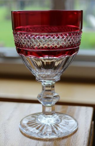 Antique St Louis French Crystal Trianon Cranberry Cut To Clear Water Goblet