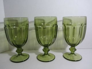 3 Vintage Libbey Gibraltar Duratuff Olive Green Goblet Iced Tea Glass 16 Oz