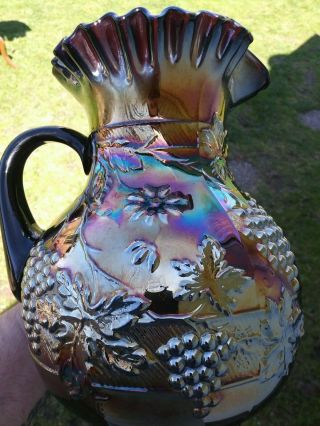 Dugan Carnival Glass " Floral & Grape " Pitcher Amethyst " Stunning "