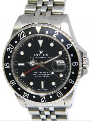 Rolex Gmt - Master Ii Steel Black Dial/bezel Red Hand Mens 40mm Watch 16710