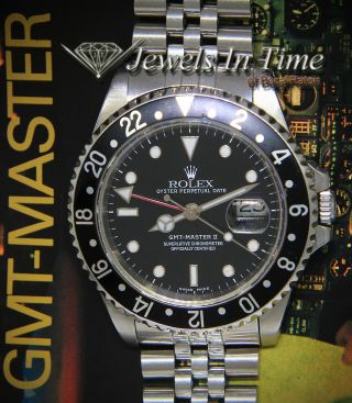 Rolex GMT - Master II Steel Black Dial/Bezel Red Hand Mens 40mm Watch 16710 2