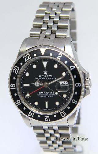 Rolex GMT - Master II Steel Black Dial/Bezel Red Hand Mens 40mm Watch 16710 3