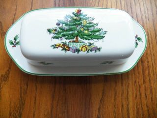Spode Christmas Tree Butter Dish And 5.  5 Inch Nut Bowl Made In England Ex.