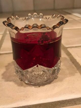 Ruby Glass Cut Glass Toothpick Holder With Pretty Hand Painted Flower Decoration 2