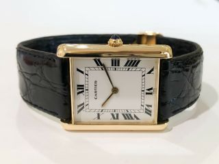 Rare Jumbo Louis Cartier Tank Watch Automatic 18K Yellow Gold on Strap 1970 ' s 3