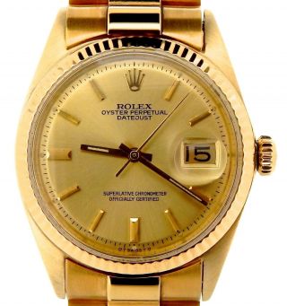 Rolex Mens Solid 18k Yellow Gold Datejust W/gold Plated President Style Bracelet