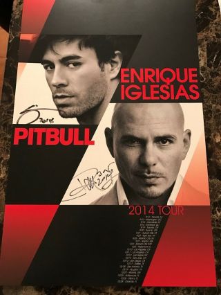 Pitbull & Enrique Iglesias Rare Hand Signed Vip Poster Lithograph 2014 Tour