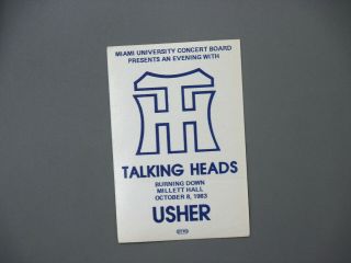 Talking Heads Backstage Pass Satin Cloth Sticker Oct 8,  1983 Miami,  Florida