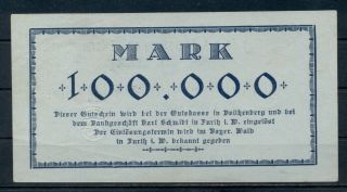 GERMANY 100000 MARK VOITHENBERG BANKNOTE NOTGELD GUTSCHEIN SIGNED 1923 VF 3
