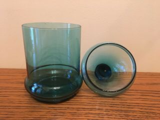 EMPOLI Mid - Century Modern Teal Blue Glass Candy Apothecary Jar With Lid Italy 2