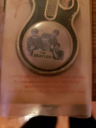 1964 The Beatles 4 " Plastic Guitar Pin W Group Photo Gold Trim