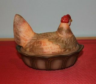 Fenton Folk Art Hen on a Nest Covered Dish 5.  5 