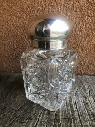 Baccarat Vanity Jar Decanter Perfume Signed Cut Crystal With Silver Top 6”
