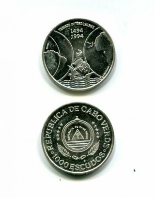 Cape Verde 1000 Escudos 1994 Km26 Unc Coin Silver Ship