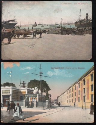 Egypt 1910/14 Old 2 Postcards From Alexandria The Customs