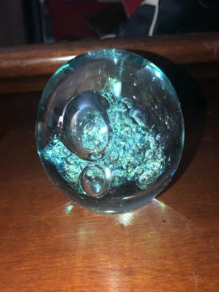2008 Signed Robert Eickholt Opalescent Iridescent Art Glass Bubble Paperweight