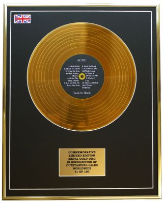 Ac/dc - Back In Black Metal Gold Record Display Commemorative Ltd Edition