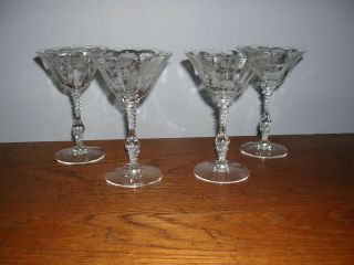 Set Of 4 Cambridge Rose Point 3121 Tall Sherbets/champagnes 6.  5 " Inch Tall