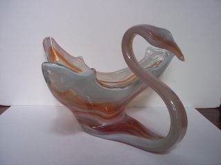 Vintage Murano - Style Glass Orange Swirled Hand Blown Italian Art Glass Swan