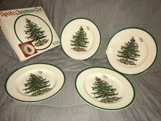 Set Of 4 Spode Christmas Tree Dinner Plate 10 "