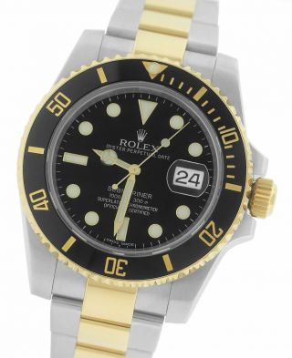 Rolex Submariner Ceramic Two - Tone Steel Gold Black Dive Watch 116613 N Ln