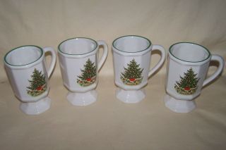 (4) Pfaltzgraff Christmas Heritage Pedestal Coffee Cups 5 " Tall 8 Ounce