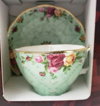 2002 Royal Albert Old Country Roses Peppermint Damask Tea Cup & Saucer Plate