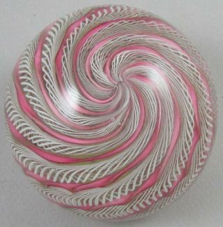 Murano Italian Latticino Ribbon Art Glass Paperweight - Pink