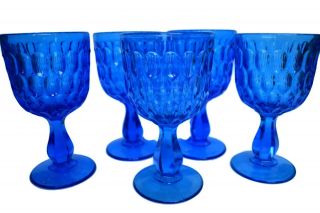 Fenton Thumbprint Colonial Blue Water Goblets Set Of 5