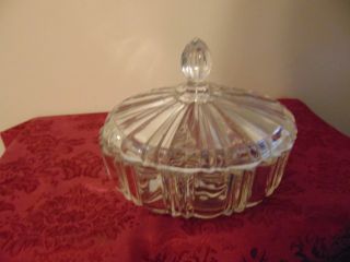 Vintage Anchor Hocking Old Cafe Clear Round Ribbed Covered Candy Dish