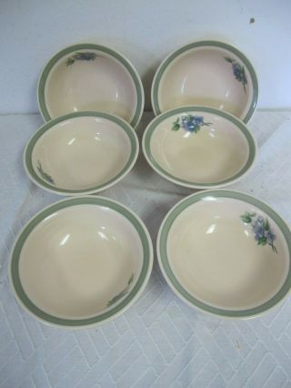 Pfaltzgraff Garden Party Soup Cereal Bowls (6) Green Band Purple Flower