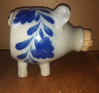 2001 Salmon Falls Salt Glazed Stoneware Piggy/pig Bank Gray/blue W/ Cork In Nose