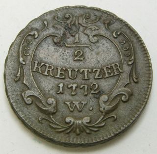 Austria 1/2 Kreuzer 1772 W - Copper - Joseph Ii.  - Vf - 3341