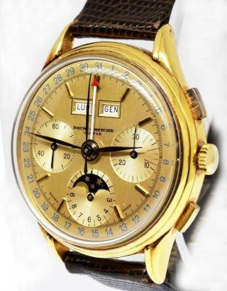Baume & Mercier Vintage 18k Chronograph Triple Calendar Moon Watch 3902
