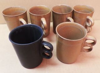 Vintage Set Of 6 Bennington Potters 1340 Coffee Mugs Cups 2 Finger