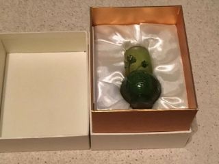 Nib Signed Tittot Art Glass Green Amber Iridescent Small 3.  75” Vase