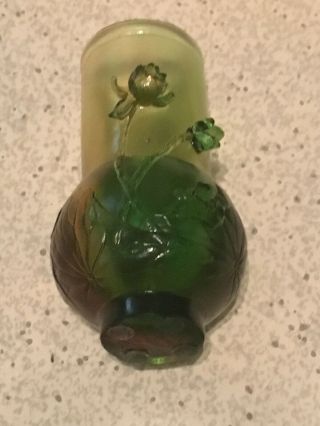 NIB Signed TITTOT Art glass Green Amber Iridescent Small 3.  75” Vase 3