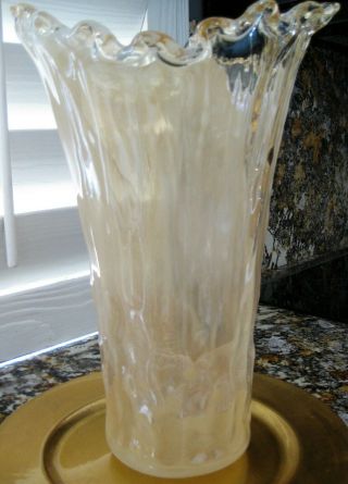 Gold Melting Ice Over Vanilla Cream Swirls Lavorazione Arte Murano Vase 14¾ "