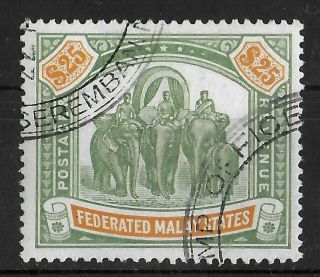 Federated Malay States 1904 - 1922 $25 Wmk Crown Ca Sg 51 Vf