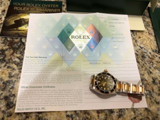 Rolex Submariner 18k Yellow Gold & Steel Black 16613 Men ' s watch Box/papers 2