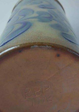 Vintage BBP Beaumont Brothers Pottery Blue Salt Glaze Utensil Crock 3
