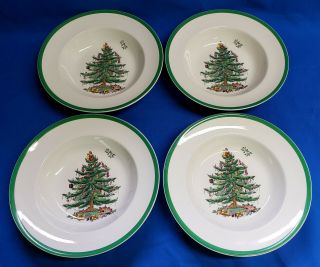 Set 4 Spode Christmas Tree Made In England 9” Rimmed Soup Cereal Salad Bowls