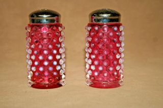 Pair Vintage Fenton Hobnail Cranberry Art Glass 3 