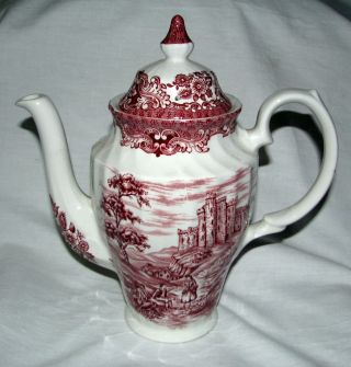 Red Transferware Vintage Olde Country Castles Coffee Pot Toile British Anchor